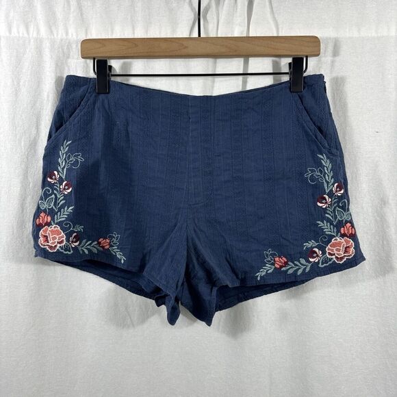 Blue Rain Francescas Blue Embroidered Lined Shorts Womens Size M Summer Beach - Picture 1 of 9